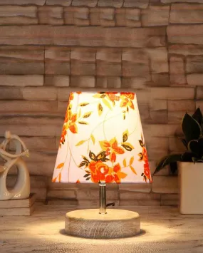 Flowery Cotton Round White Brushed Wood Table Lamp | 6 x 8 inches