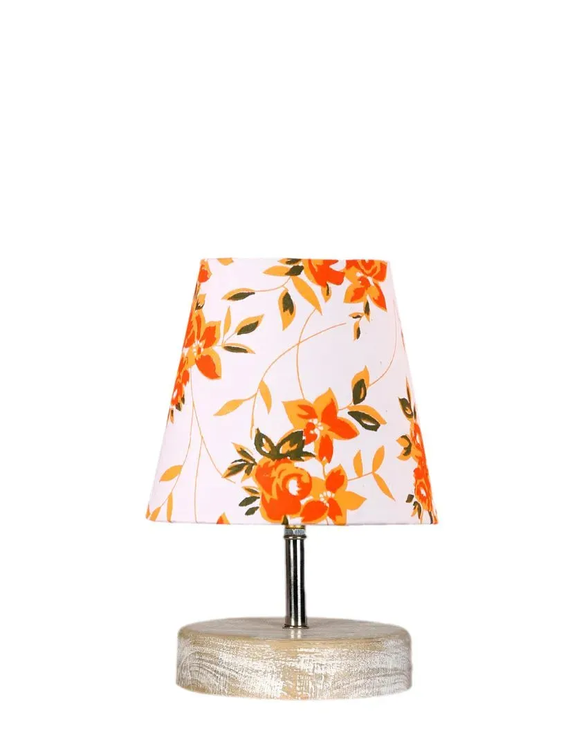 Flowery Cotton Round White Brushed Wood Table Lamp | 6 x 8 inches