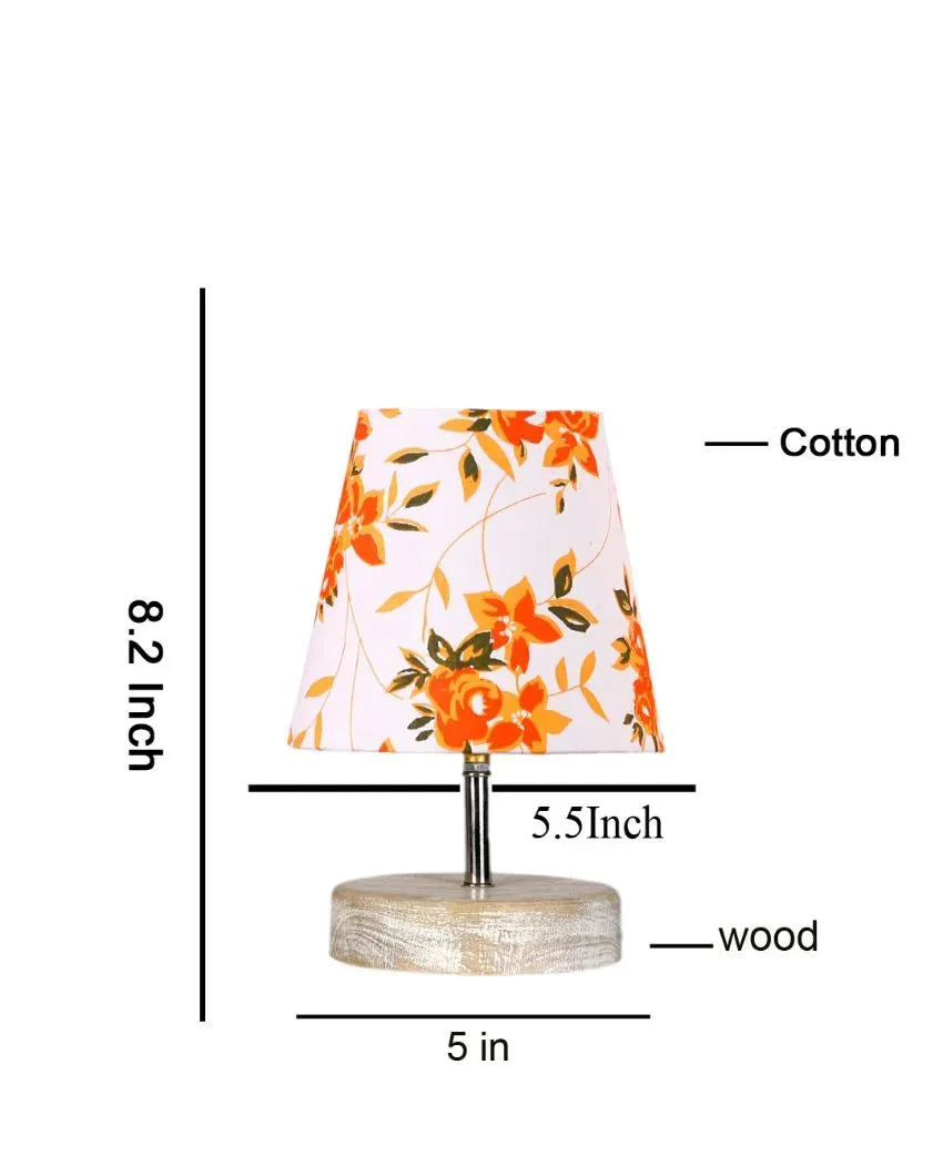 Flowery Cotton Round White Brushed Wood Table Lamp | 6 x 8 inches