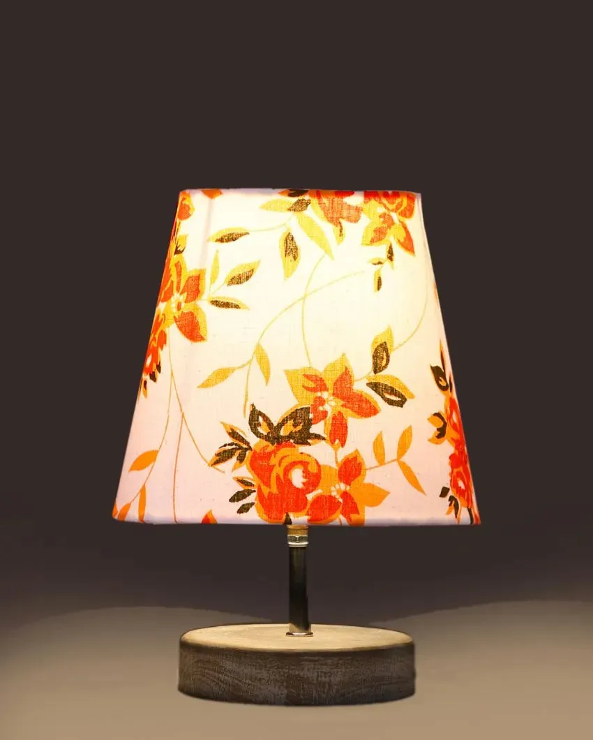 Flowery Cotton Round White Brushed Wood Table Lamp | 6 x 8 inches