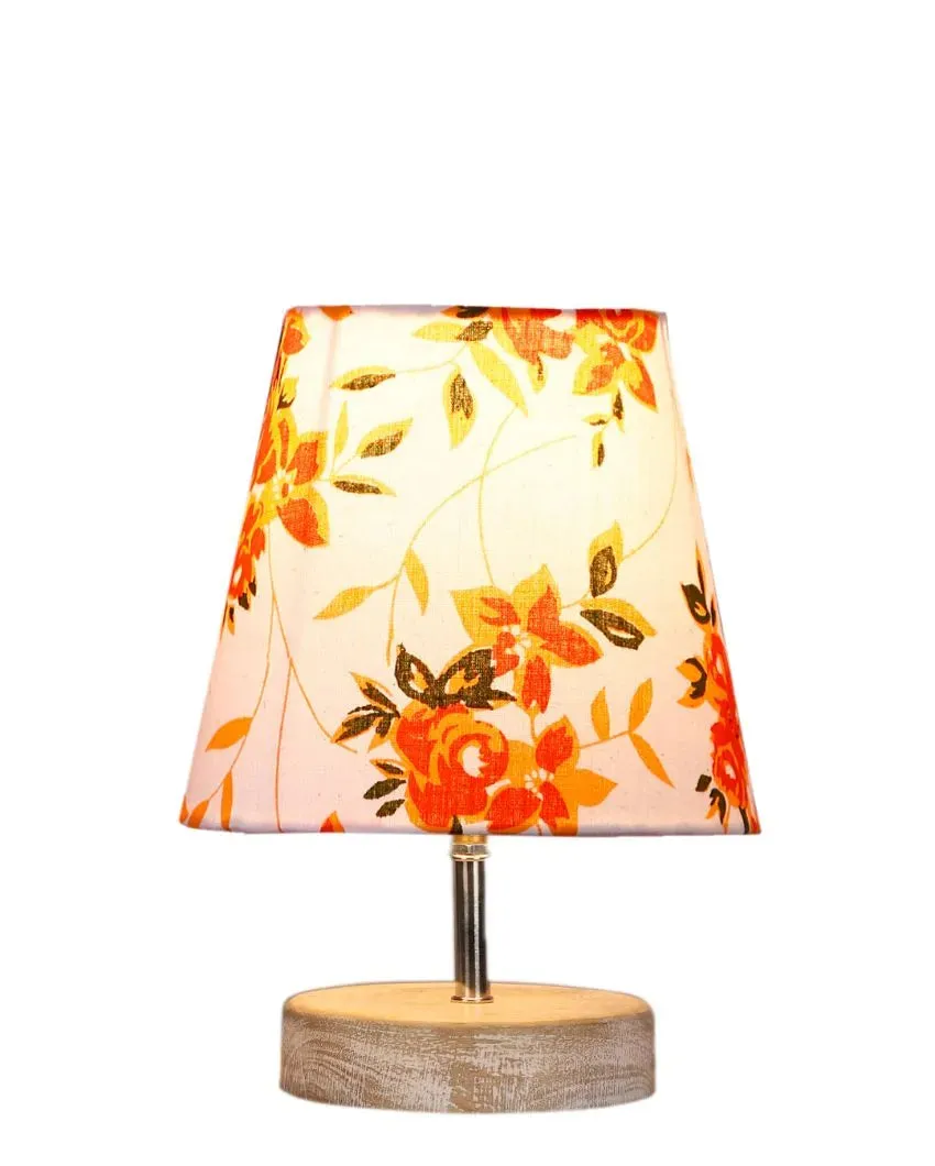 Flowery Cotton Round White Brushed Wood Table Lamp | 6 x 8 inches