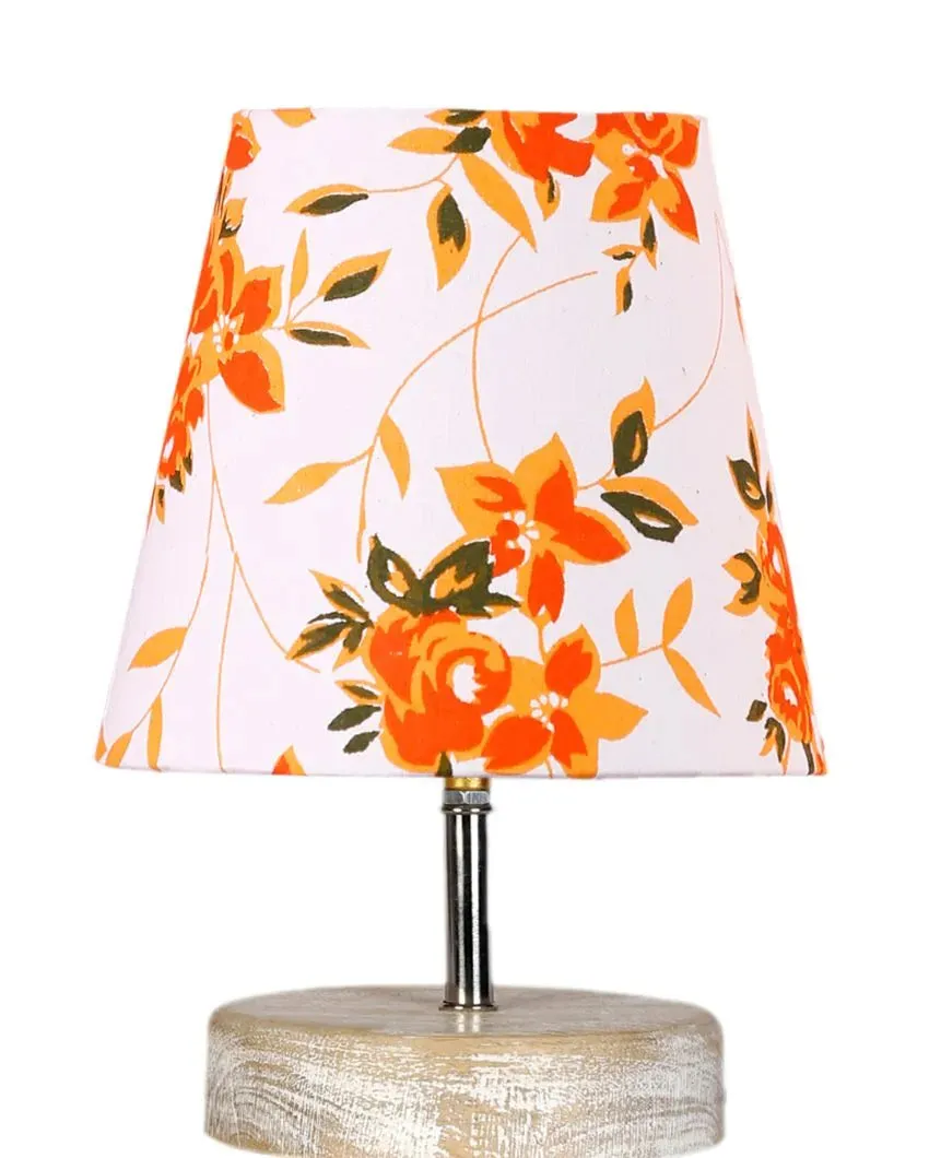 Flowery Cotton Round White Brushed Wood Table Lamp | 6 x 8 inches