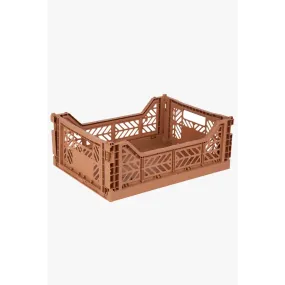 Foldable Storage Bins, Plastic Crate for Storage, Collapsible Crate, Utility Stackable Box Medium Tan
