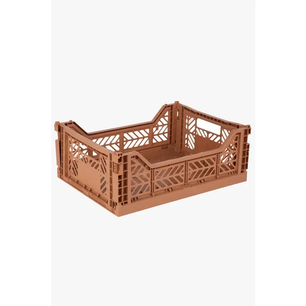Foldable Storage Bins, Plastic Crate for Storage, Collapsible Crate, Utility Stackable Box Medium Tan