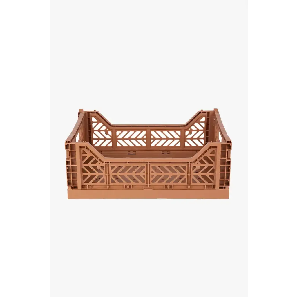 Foldable Storage Bins, Plastic Crate for Storage, Collapsible Crate, Utility Stackable Box Medium Tan