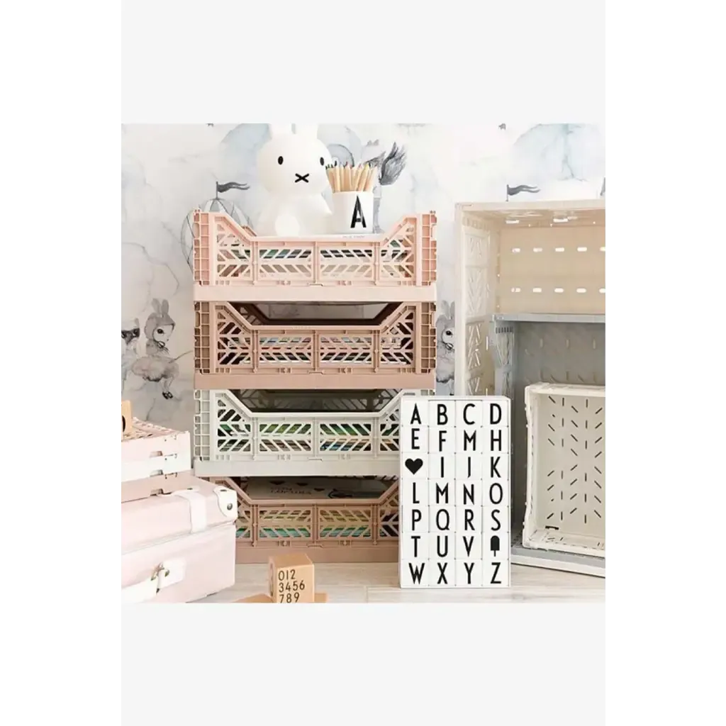Foldable Storage Bins, Plastic Crate for Storage, Collapsible Crate, Utility Stackable Box Medium Tan