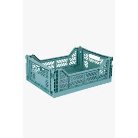 Foldable Storage Bins, Plastic Crate for Storage, Collapsible Crate, Utility Stackable Box Medium Teal