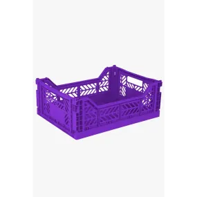 Foldable Storage Bins, Plastic Crate for Storage, Collapsible Crate, Utility Stackable Box Medium Violet