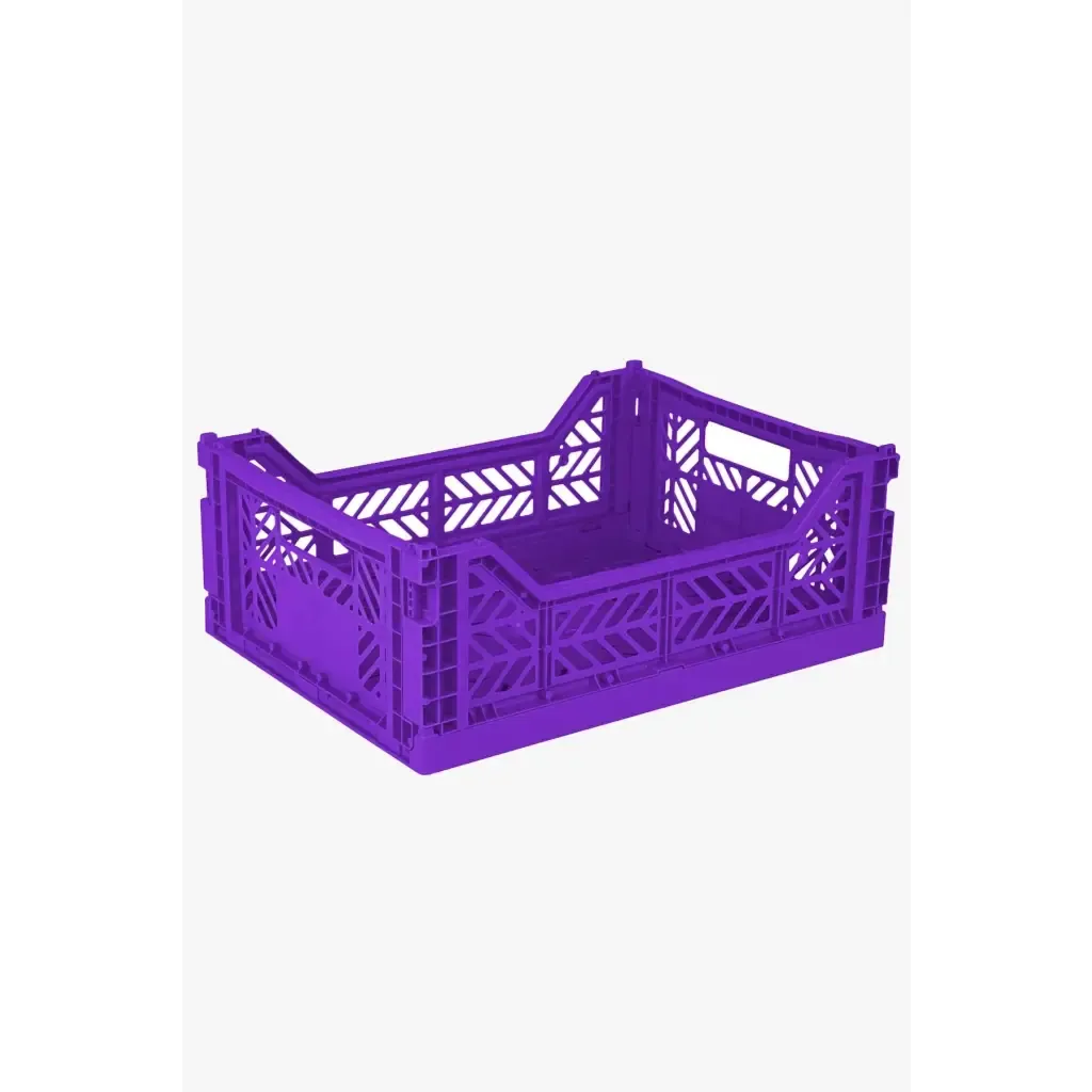 Foldable Storage Bins, Plastic Crate for Storage, Collapsible Crate, Utility Stackable Box Medium Violet