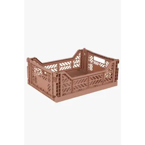 Foldable Storage Bins, Plastic Crate for Storage, Collapsible Crate, Utility Stackable Box Medium Warm Taupe