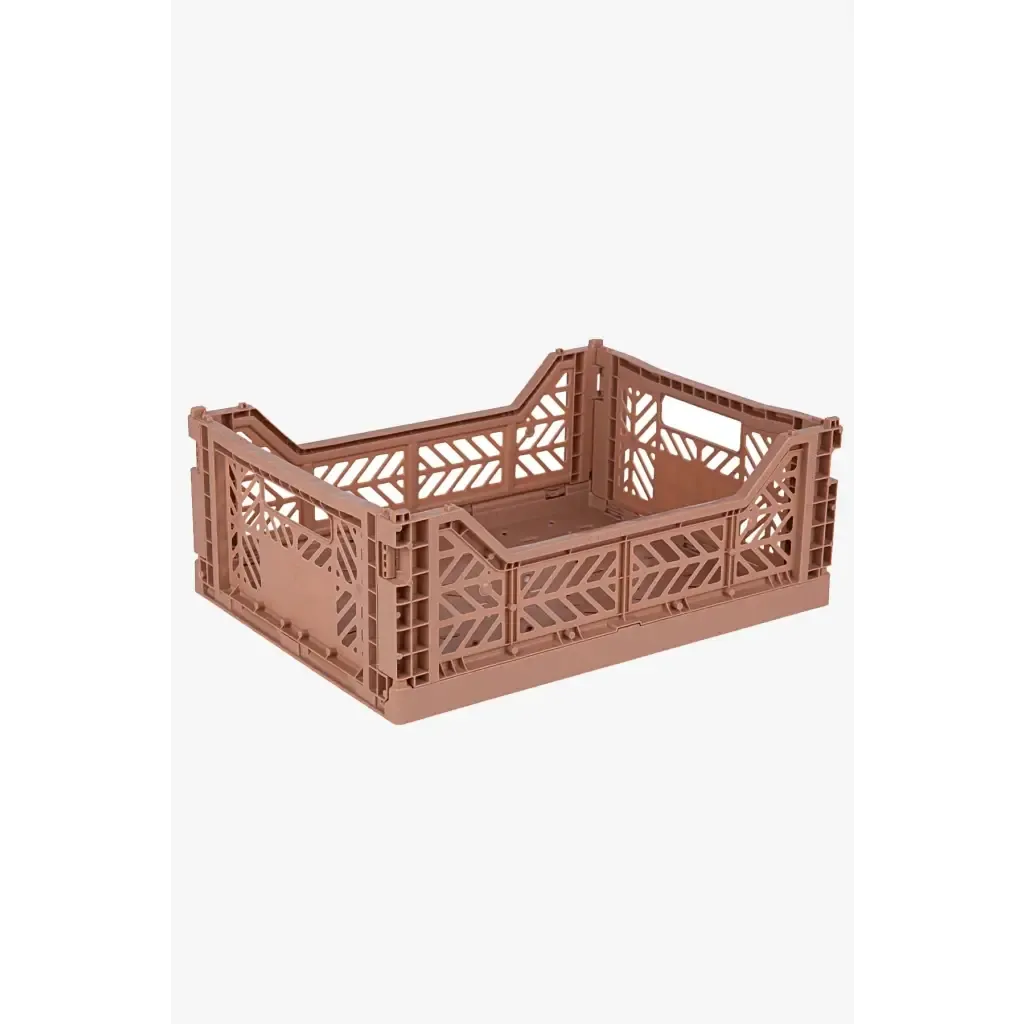 Foldable Storage Bins, Plastic Crate for Storage, Collapsible Crate, Utility Stackable Box Medium Warm Taupe