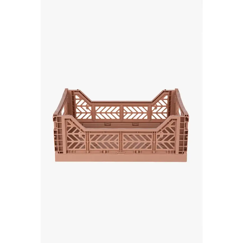 Foldable Storage Bins, Plastic Crate for Storage, Collapsible Crate, Utility Stackable Box Medium Warm Taupe