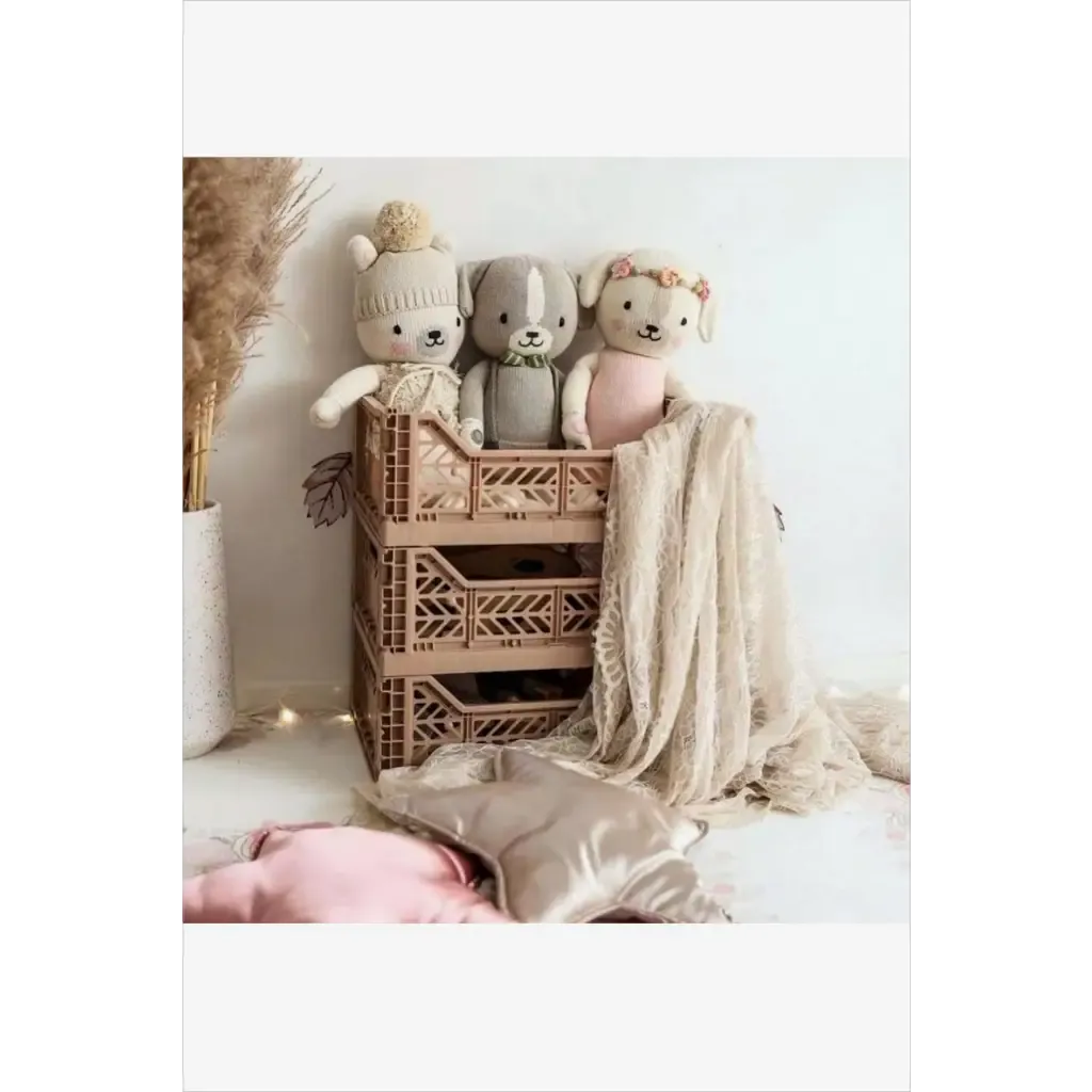Foldable Storage Bins, Plastic Crate for Storage, Collapsible Crate, Utility Stackable Box Medium Warm Taupe