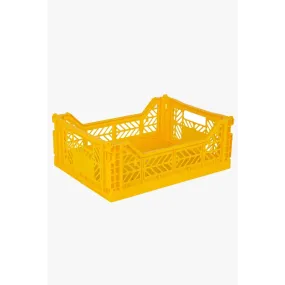Foldable Storage Bins, Plastic Crate for Storage, Collapsible Crate, Utility Stackable Box Medium Yellow