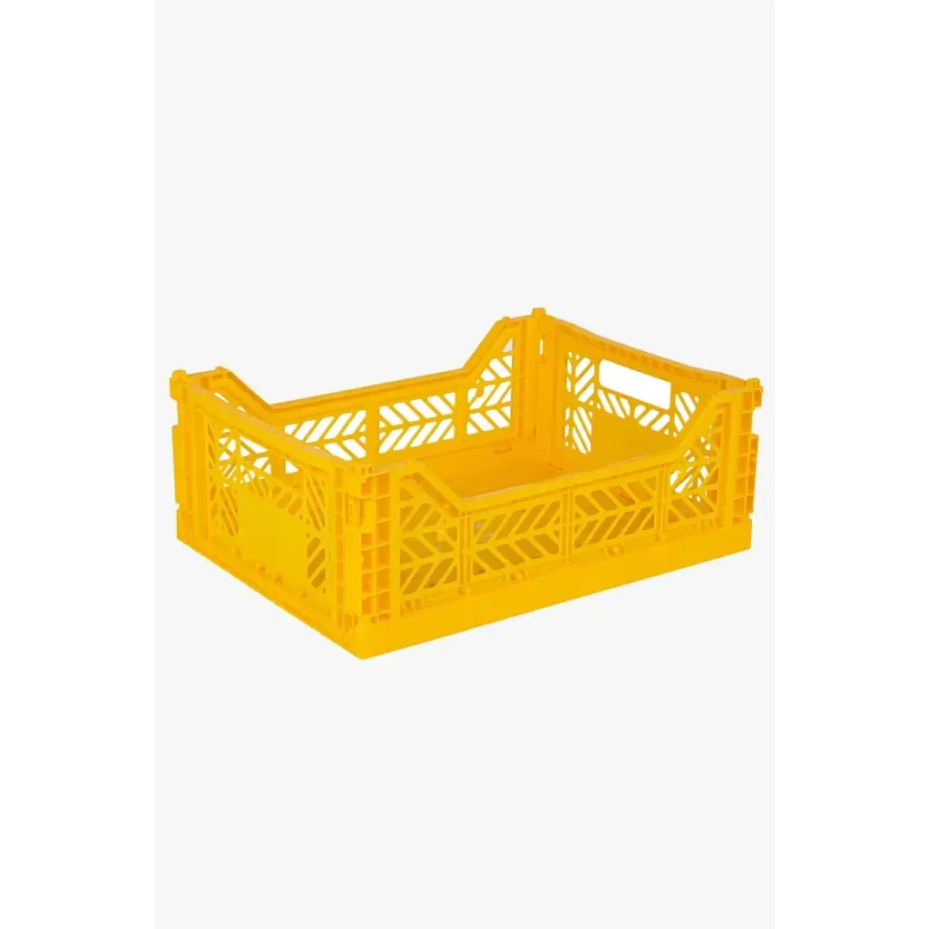 Foldable Storage Bins, Plastic Crate for Storage, Collapsible Crate, Utility Stackable Box Medium Yellow