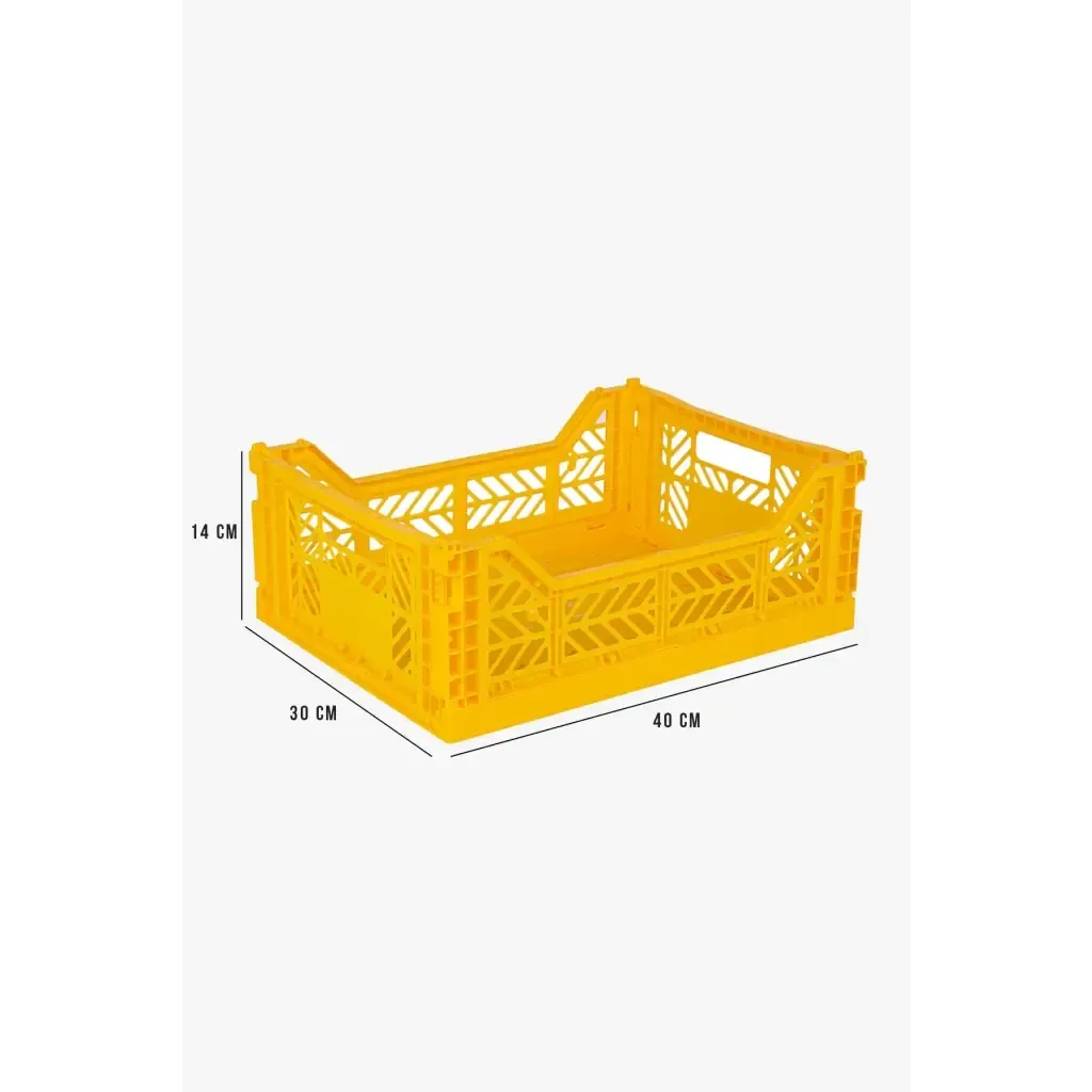Foldable Storage Bins, Plastic Crate for Storage, Collapsible Crate, Utility Stackable Box Medium Yellow