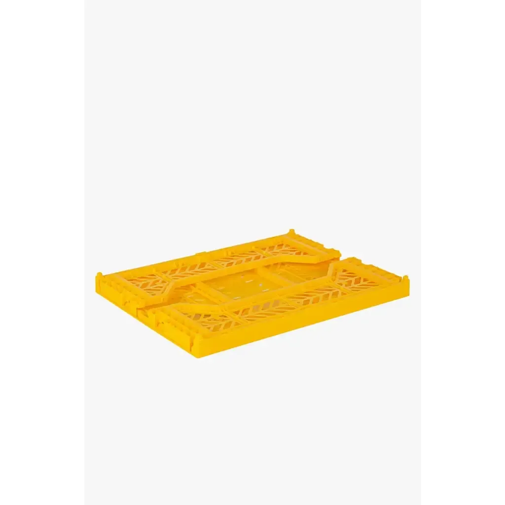 Foldable Storage Bins, Plastic Crate for Storage, Collapsible Crate, Utility Stackable Box Medium Yellow