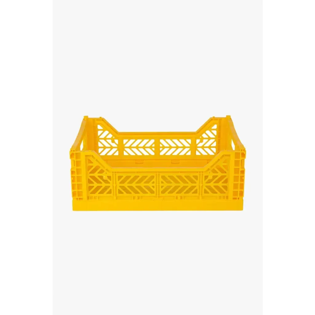 Foldable Storage Bins, Plastic Crate for Storage, Collapsible Crate, Utility Stackable Box Medium Yellow
