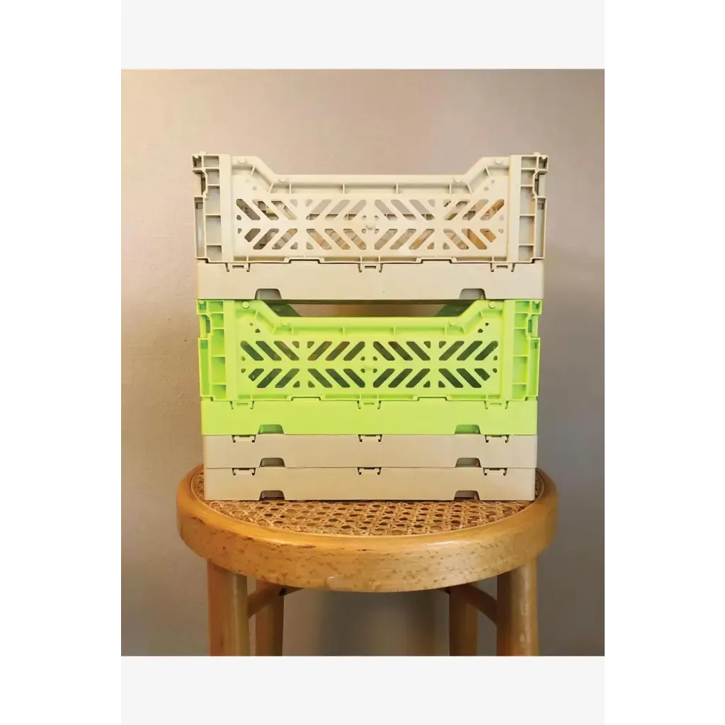 Foldable Storage Bins, Plastic Crate for Storage, Collapsible Crate, Utility Stackable Box Small Acid Yellow