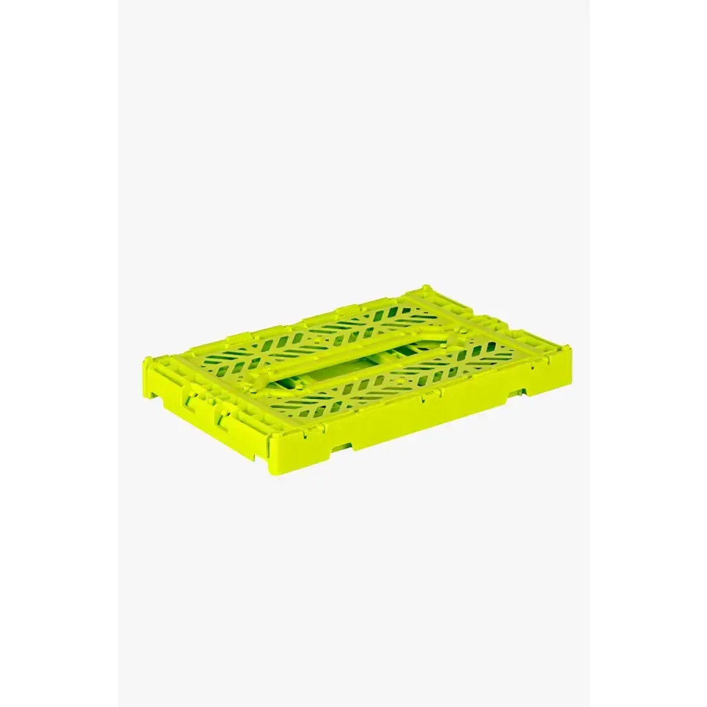 Foldable Storage Bins, Plastic Crate for Storage, Collapsible Crate, Utility Stackable Box Small Acid Yellow