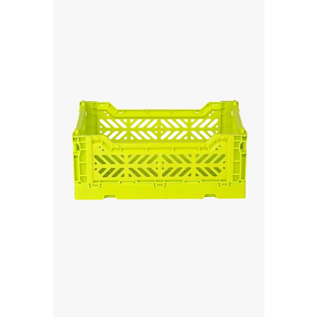Foldable Storage Bins, Plastic Crate for Storage, Collapsible Crate, Utility Stackable Box Small Acid Yellow