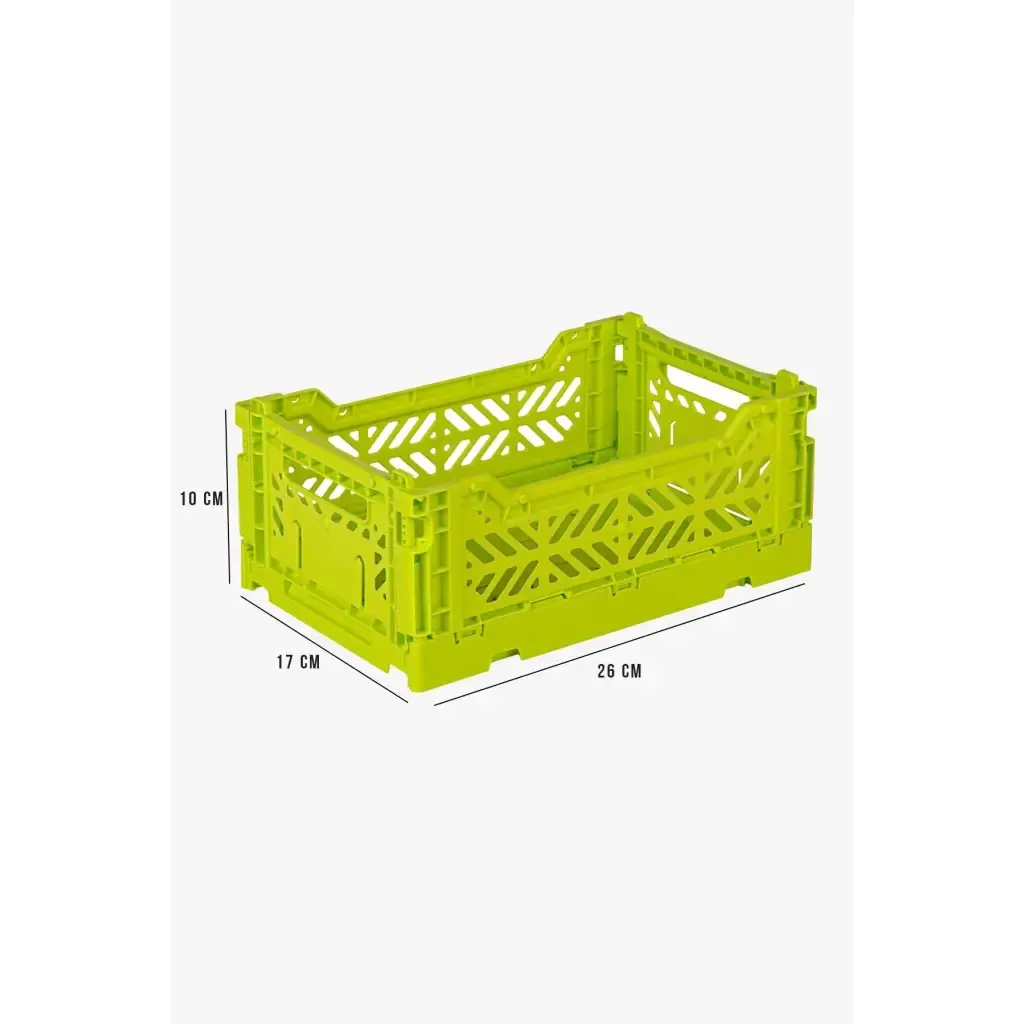 Foldable Storage Bins, Plastic Crate for Storage, Collapsible Crate, Utility Stackable Box Small Acid Yellow
