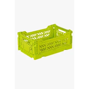 Foldable Storage Bins, Plastic Crate for Storage, Collapsible Crate, Utility Stackable Box Small Acid Yellow