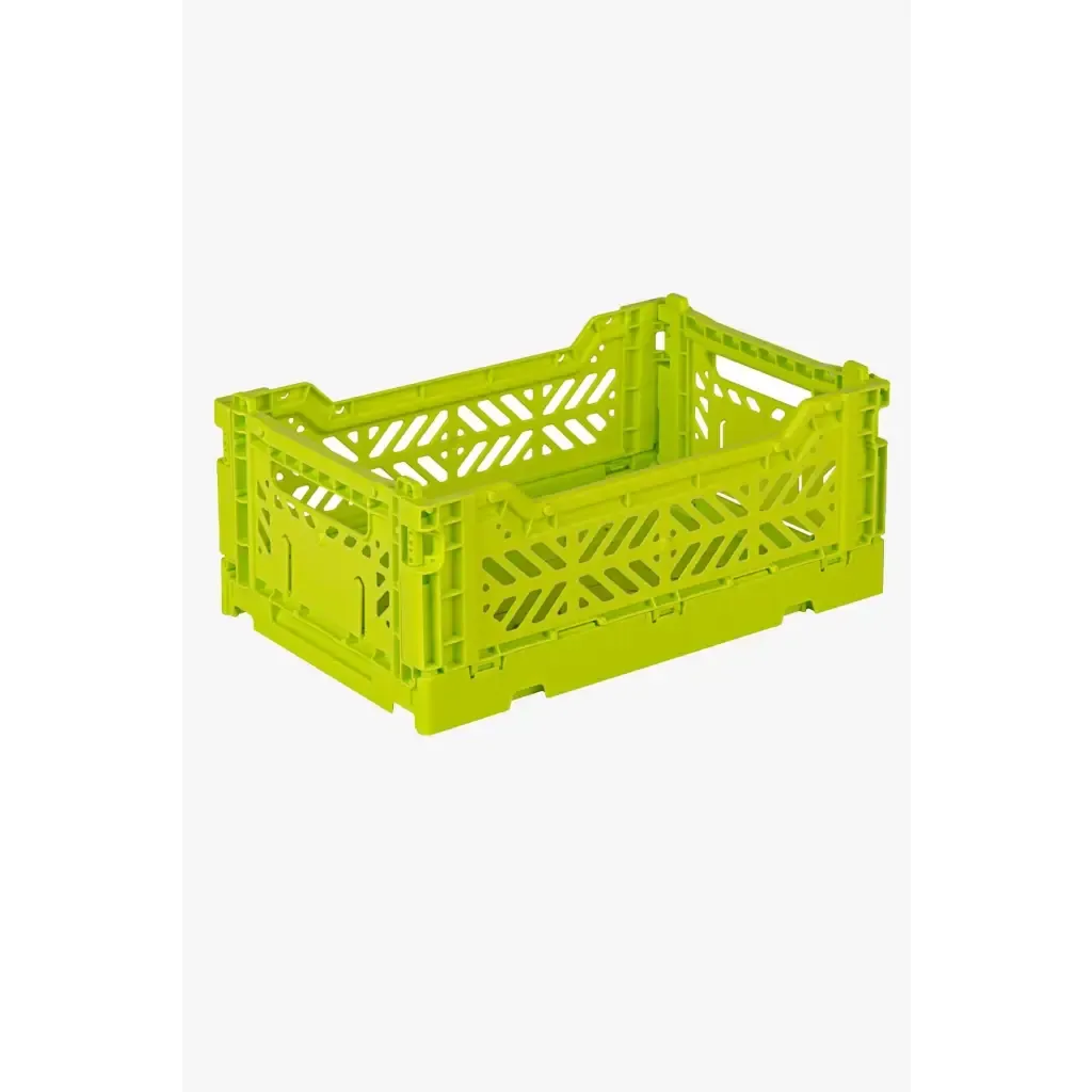 Foldable Storage Bins, Plastic Crate for Storage, Collapsible Crate, Utility Stackable Box Small Acid Yellow