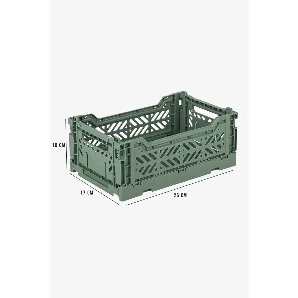 Foldable Storage Bins, Plastic Crate for Storage, Collapsible Crate, Utility Stackable Box Small Almond Green