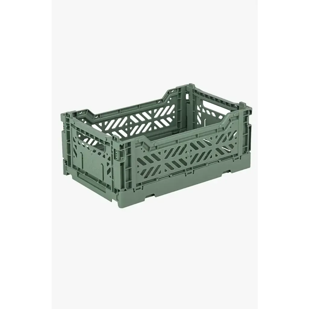 Foldable Storage Bins, Plastic Crate for Storage, Collapsible Crate, Utility Stackable Box Small Almond Green