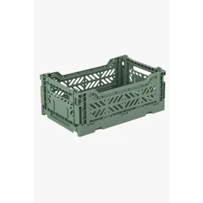 Foldable Storage Bins, Plastic Crate for Storage, Collapsible Crate, Utility Stackable Box Small Almond Green
