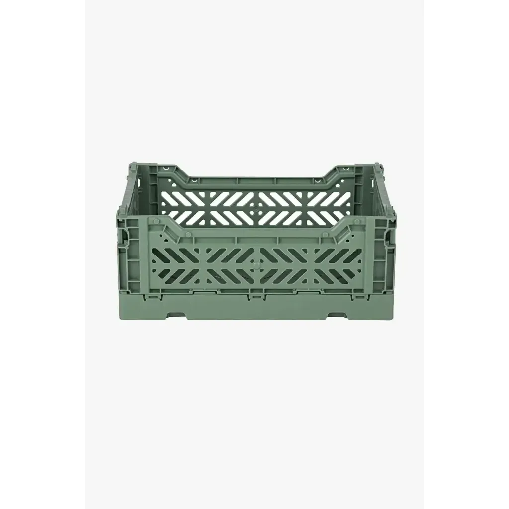 Foldable Storage Bins, Plastic Crate for Storage, Collapsible Crate, Utility Stackable Box Small Almond Green