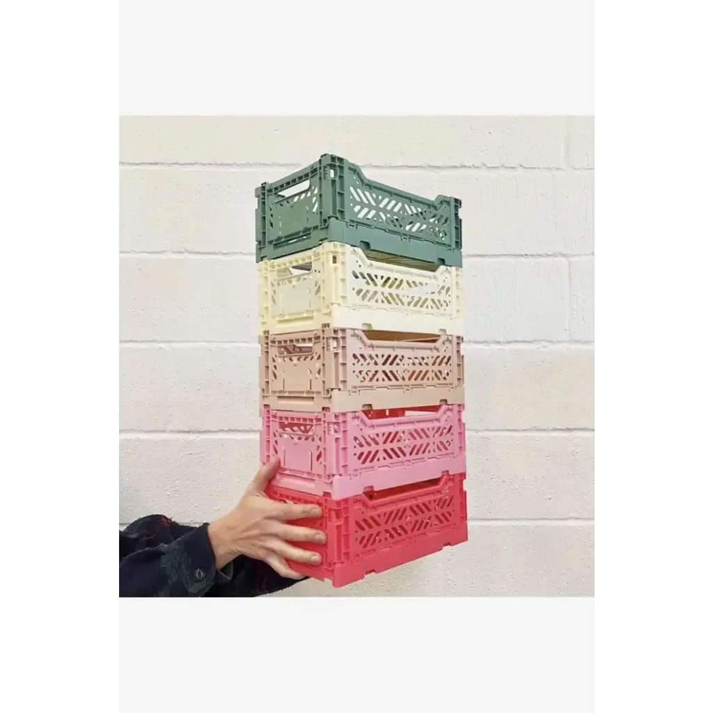 Foldable Storage Bins, Plastic Crate for Storage, Collapsible Crate, Utility Stackable Box Small Almond Green