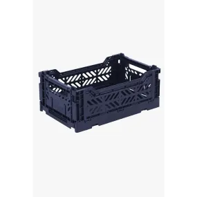 Foldable Storage Bins, Plastic Crate for Storage, Collapsible Crate, Utility Stackable Box Small Navy
