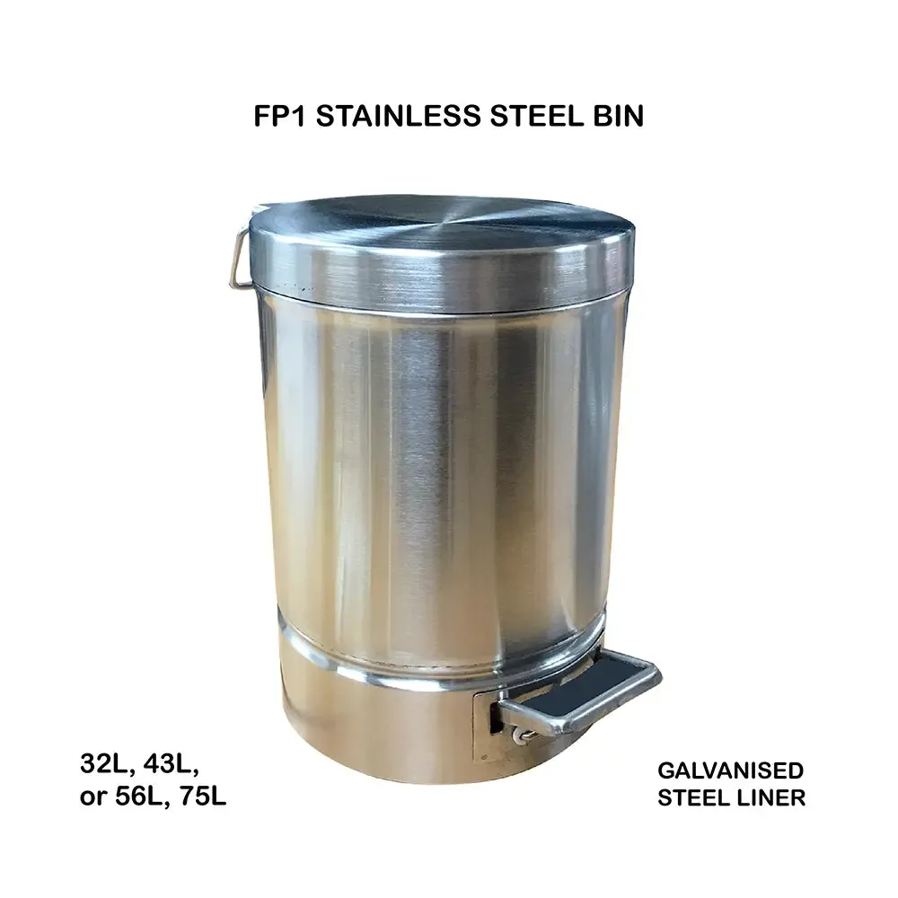 FP01 Dustbin | Stainless Steel Bin | Galvanised Inner Liner | Multiple Size | Dustbin for Kitchen