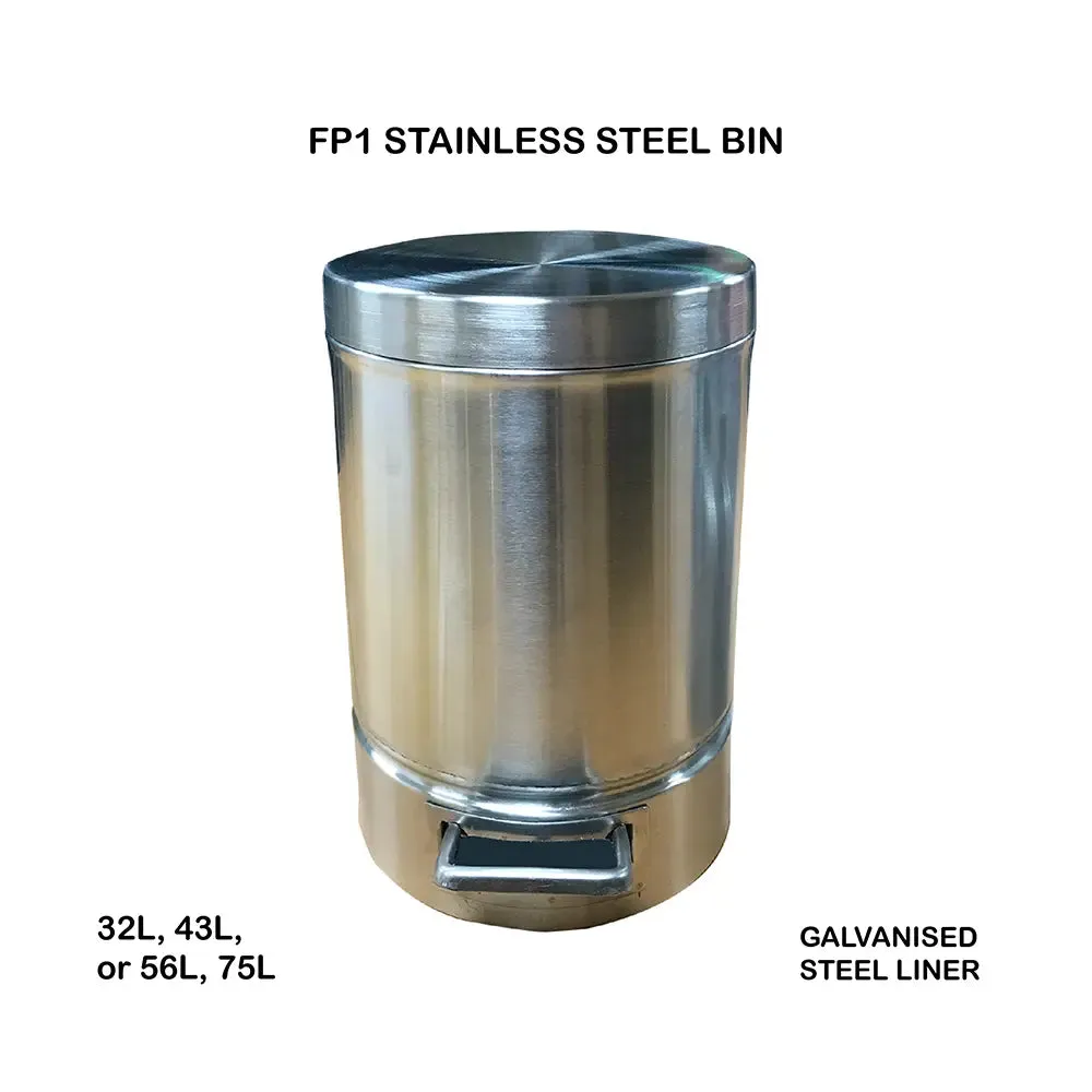 FP01 Dustbin | Stainless Steel Bin | Galvanised Inner Liner | Multiple Size | Dustbin for Kitchen