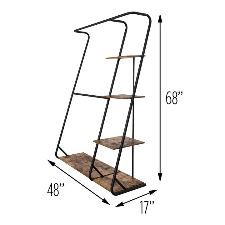Freestanding 2-Rod Open Closet with 3 Shelves Organizer Storage Clothes Hanger Rail Garment Shelf Rack - Black