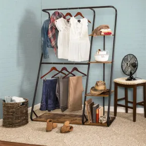 Freestanding 2-Rod Open Closet with 3 Shelves Organizer Storage Clothes Hanger Rail Garment Shelf Rack - Black