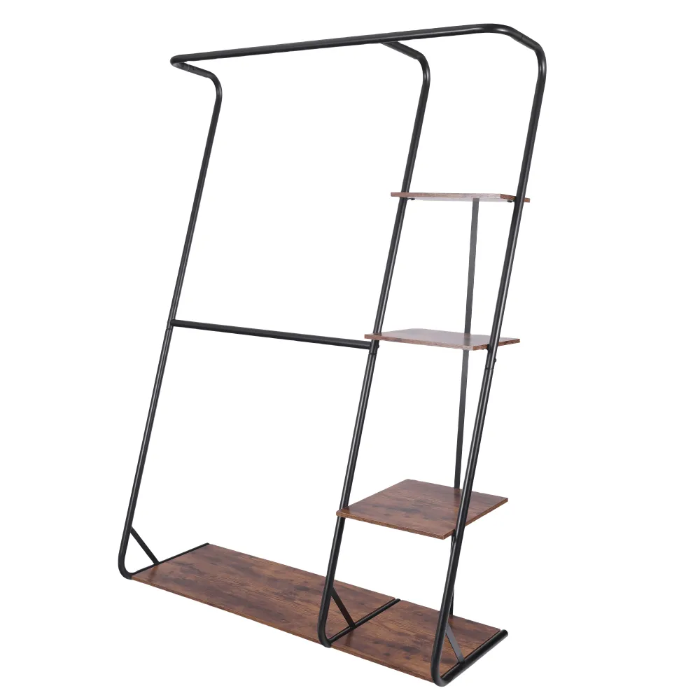 Freestanding 2-Rod Open Closet with 3 Shelves Organizer Storage Clothes Hanger Rail Garment Shelf Rack - Black