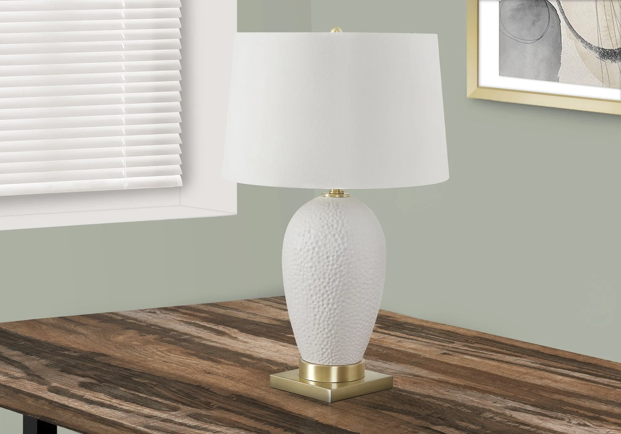 GlowLite Ivory Elegance - 26"H Table Lamp with White Ceramic Base and Cream Shade