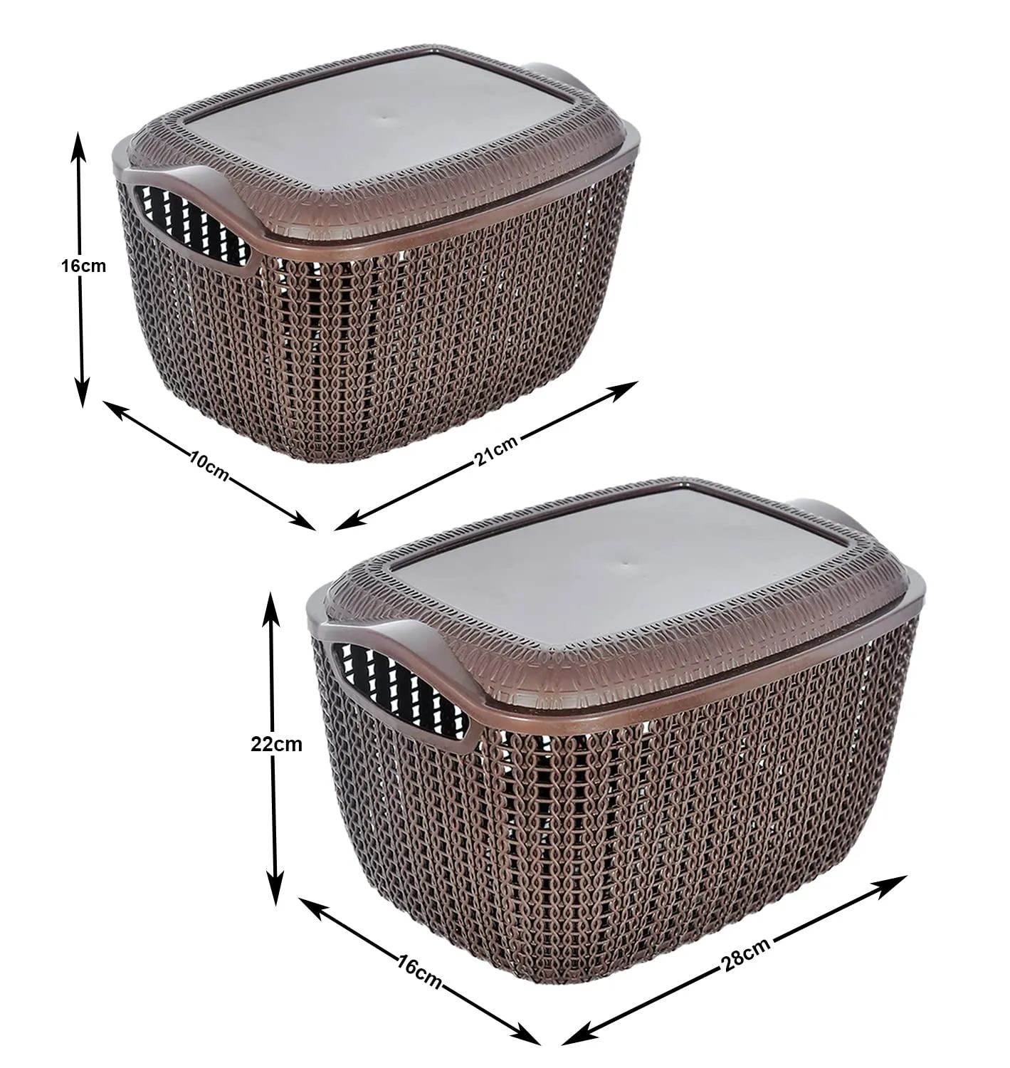 Heart Home Multiuses Large & Small M 30-25 Plastic Basket/Organizer With Lid- Pack of 4 (Brown)
