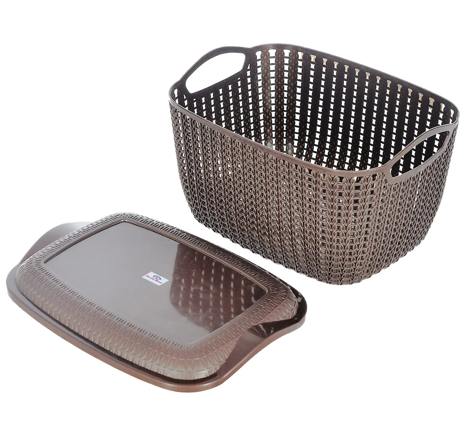 Heart Home Multiuses Large & Small M 30-25 Plastic Basket/Organizer With Lid- Pack of 4 (Brown)