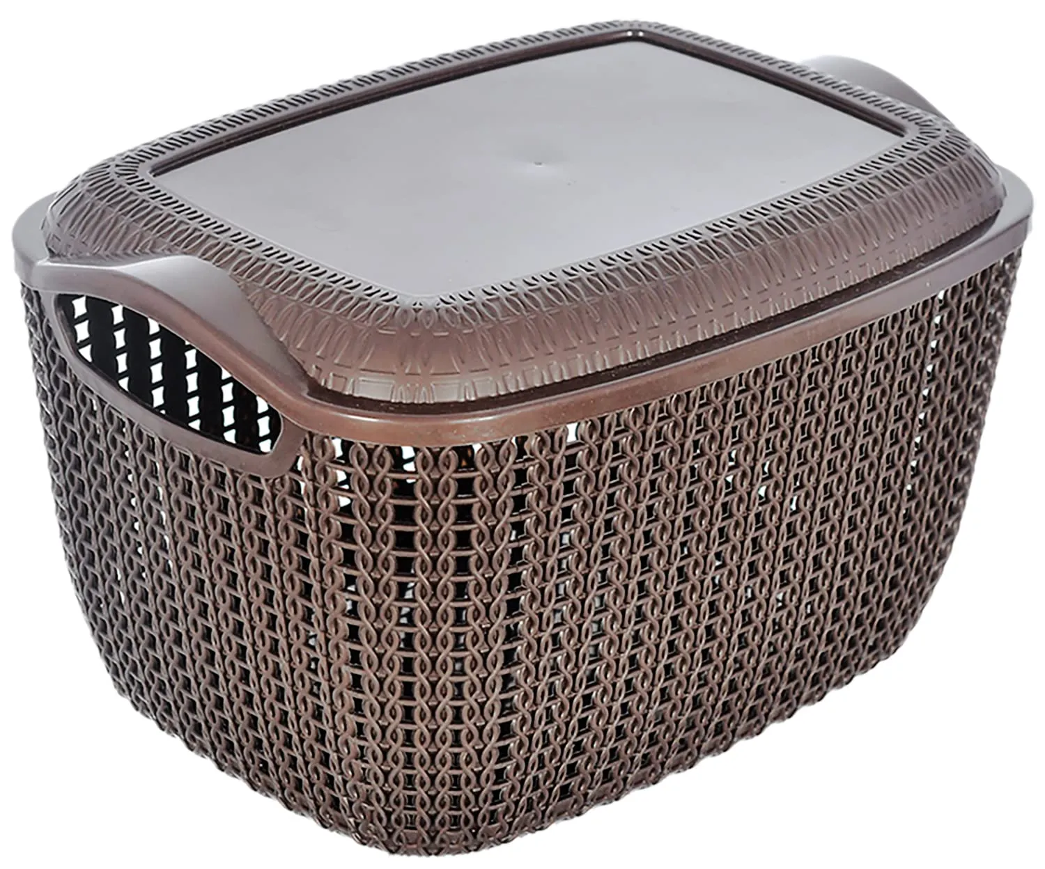 Heart Home Multiuses Large & Small M 30-25 Plastic Basket/Organizer With Lid- Pack of 4 (Brown)