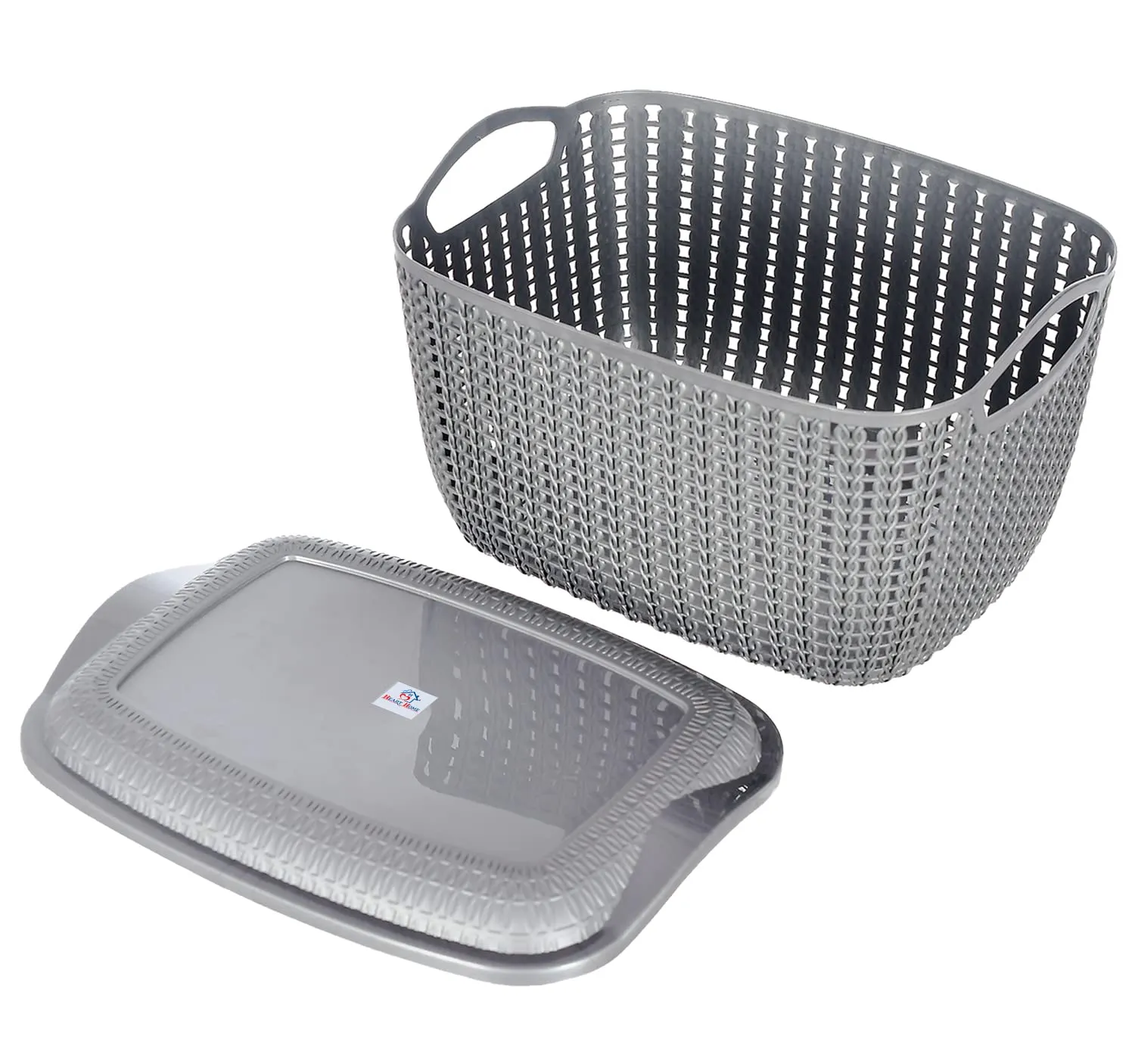 Heart Home Multiuses Large M 30 Plastic Basket/Organizer With Lid- Pack of 3 (Brown & Grey & Brown)