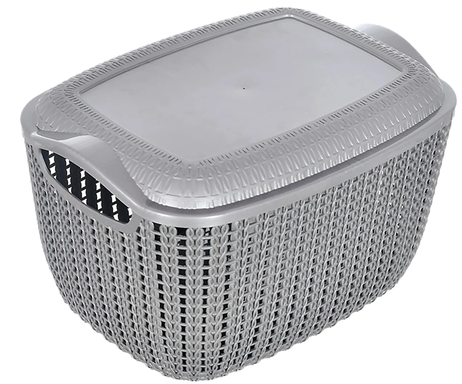 Heart Home Multiuses Large M 30 Plastic Basket/Organizer With Lid- Pack of 3 (Brown & Grey & Brown)