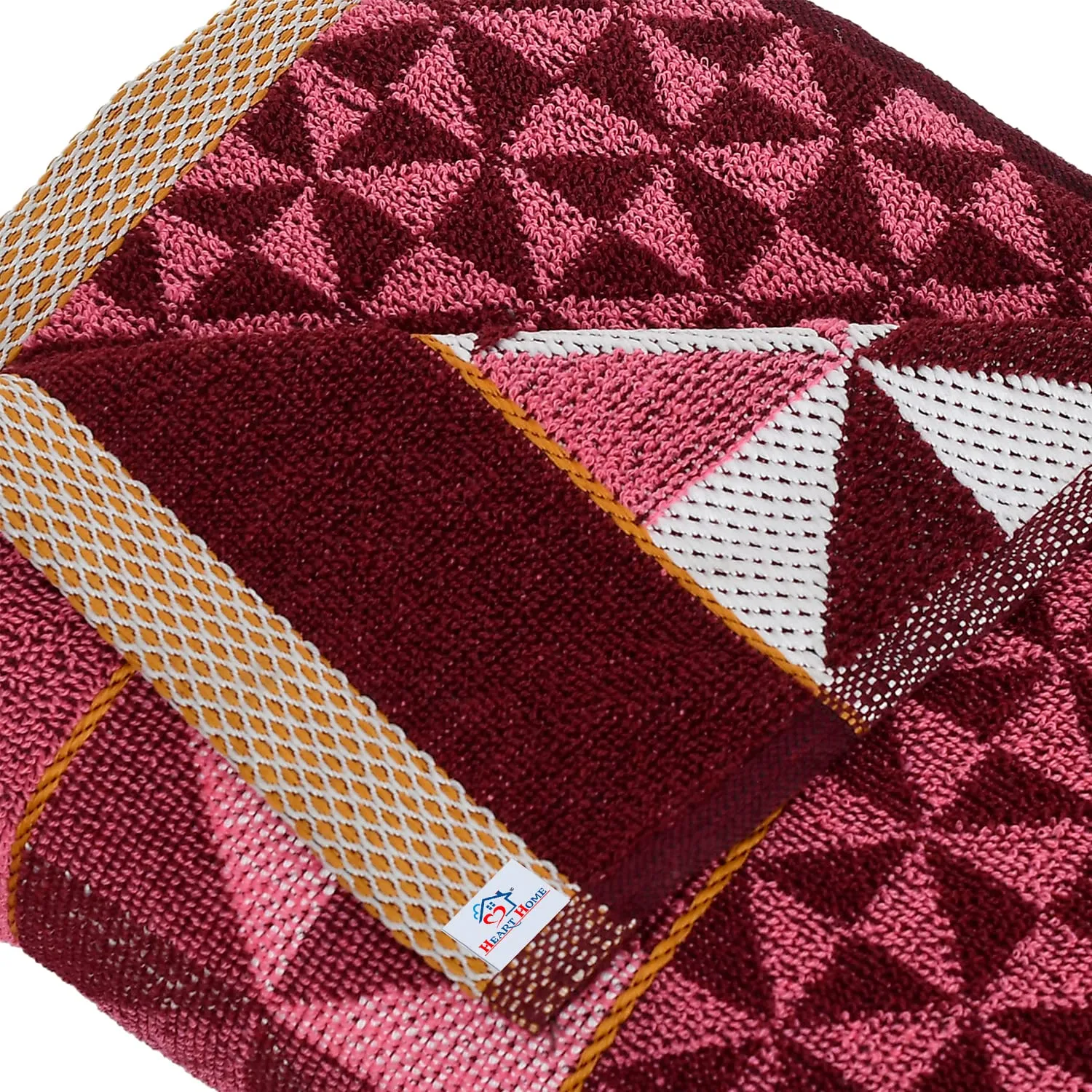 Heart Home Multiuses Tringle Printed Soft Cotton Bath Towel, 30"x60" - Pack of 3 (Maroon)