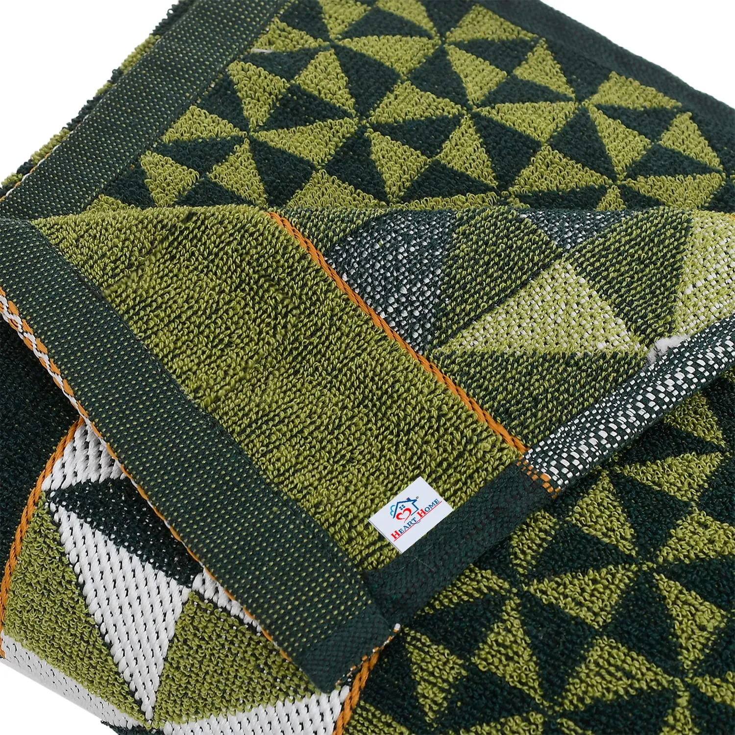 Heart Home Multiuses Tringle Printed Soft Cotton Bath Towel, 30"x60" - Pack of 4 (Green)