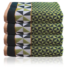 Heart Home Multiuses Tringle Printed Soft Cotton Bath Towel, 30"x60" - Pack of 4 (Green)