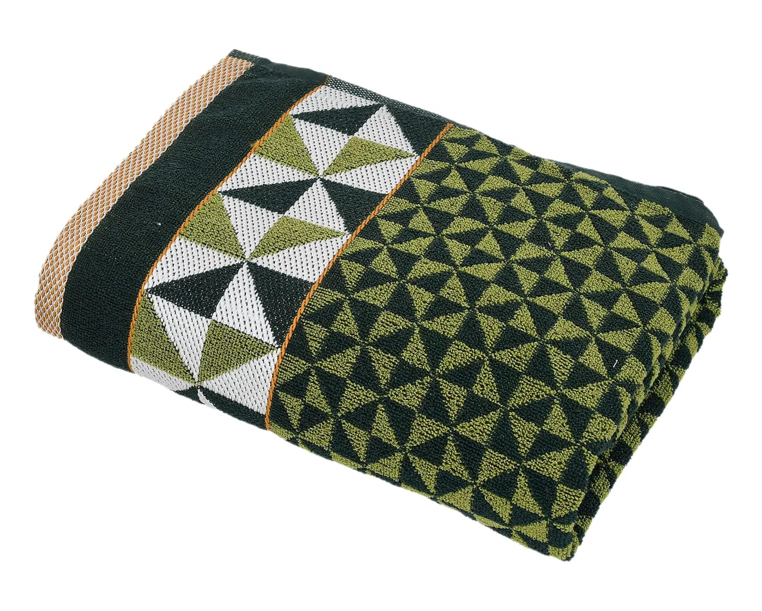 Heart Home Multiuses Tringle Printed Soft Cotton Bath Towel, 30"x60" - Pack of 4 (Green)