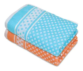Heart HomeDot Printed Super Soft, Fluffy, and Absorbent, Cotton Bath Towel Perfect for Daily Use, 30"x60"- Pack of 2 (Orange & Sky Blue)